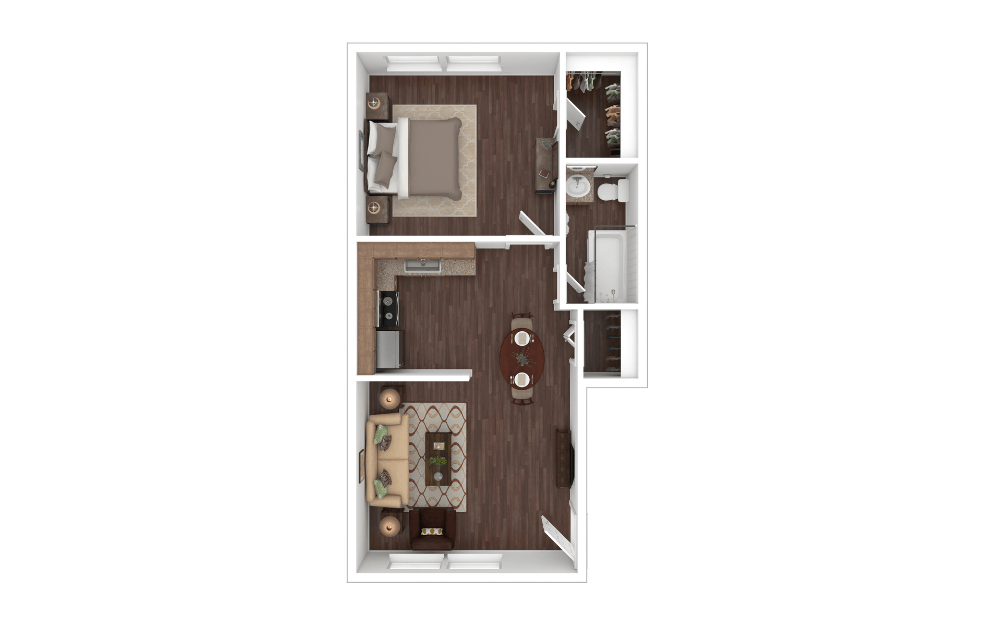 Campus Terrace 1 Bed 1 Bath Furnished Layout