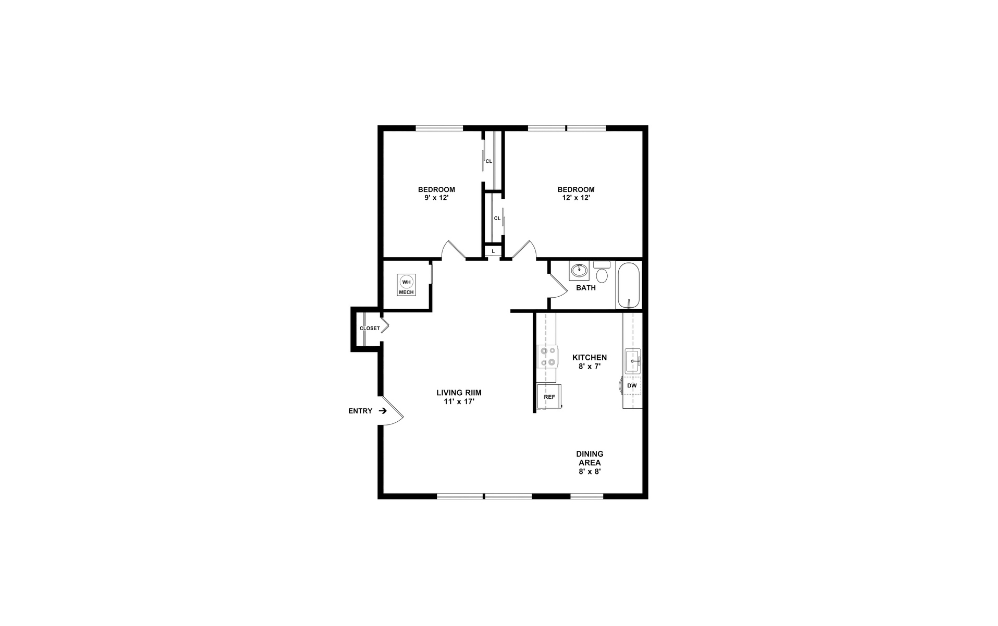 2 Bed 1 Bath Bldg-C Floorplan