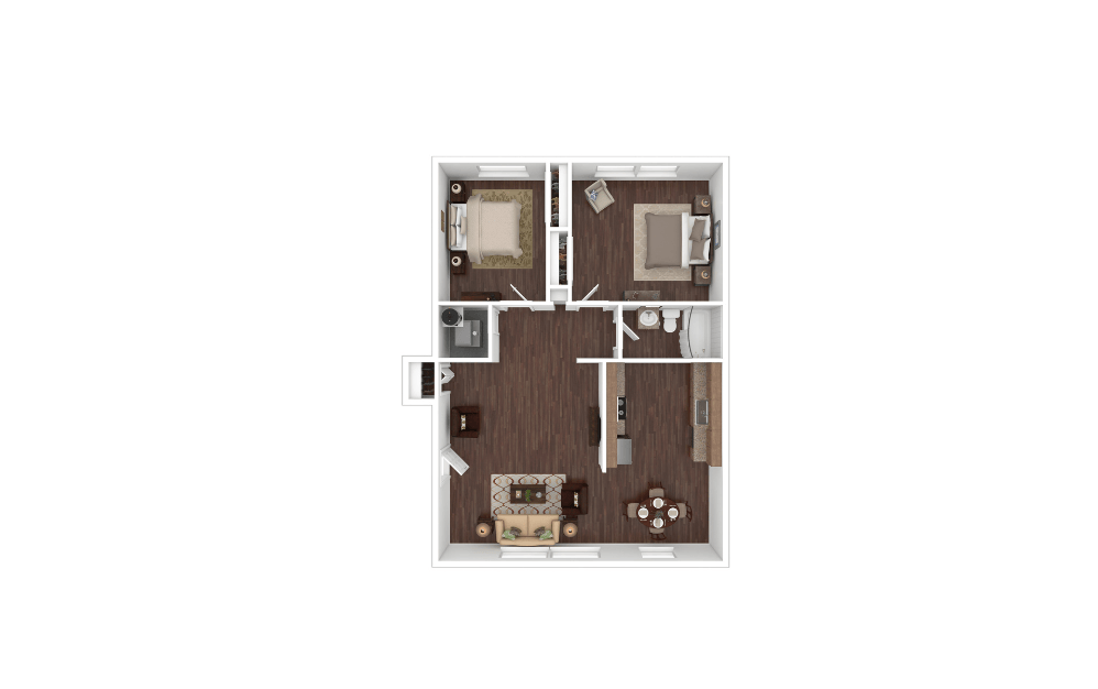 2 Bed 1 Bath Bldg-C Furnished Floorplan