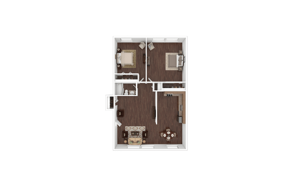 2-bed 1-bath Large Campus Terrace Furnished Floorplan