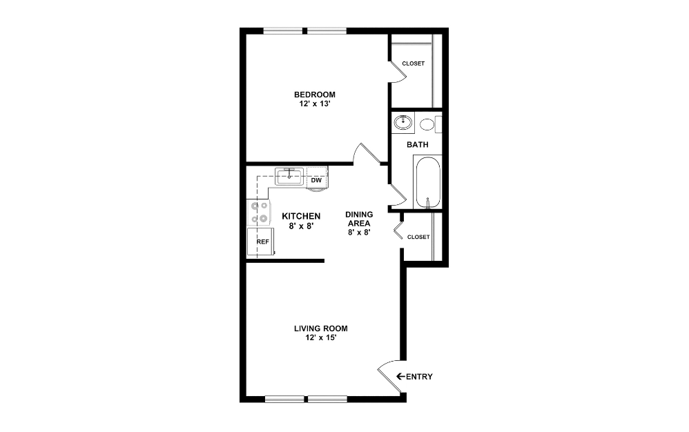 Campus Terrace 1 bed 1 bath floorplan